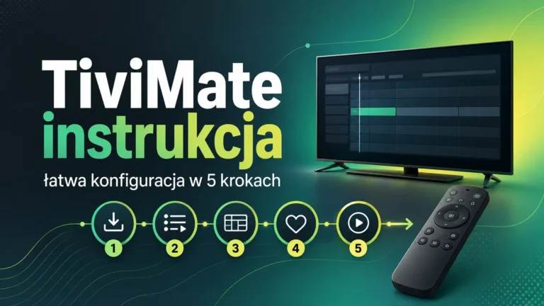 TiviMate instrukcja na telewizorze Android TV z listą kanałów, EPG i pilotem