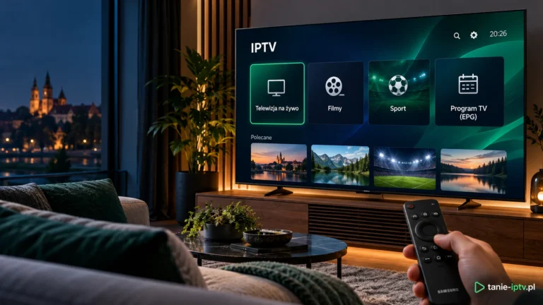 Aplikacja IPTV Samsung na ekranie Smart TV — kategorie telewizji, sportu i przewodnik EPG